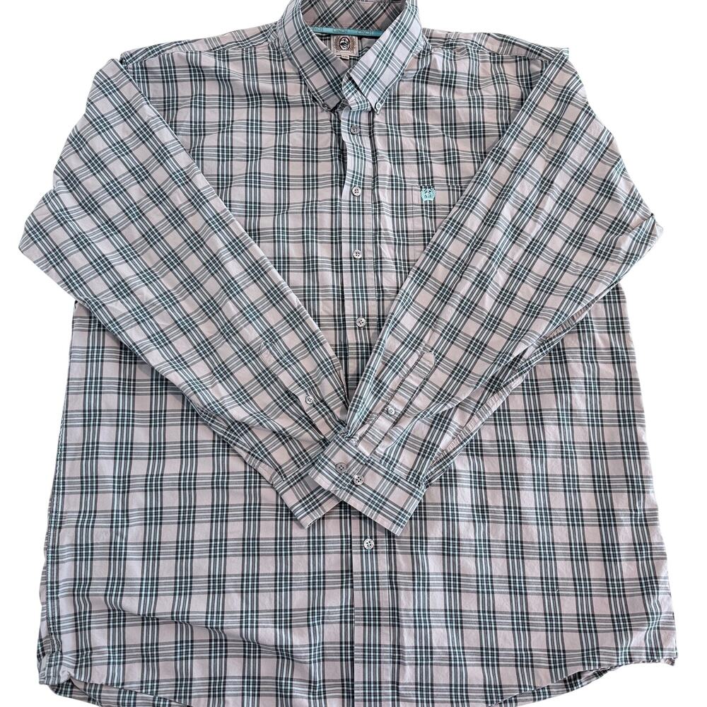 Cinch Men's XXL Gray Blue Plaid Button Down Western Shirt Long Sleeve Cotton